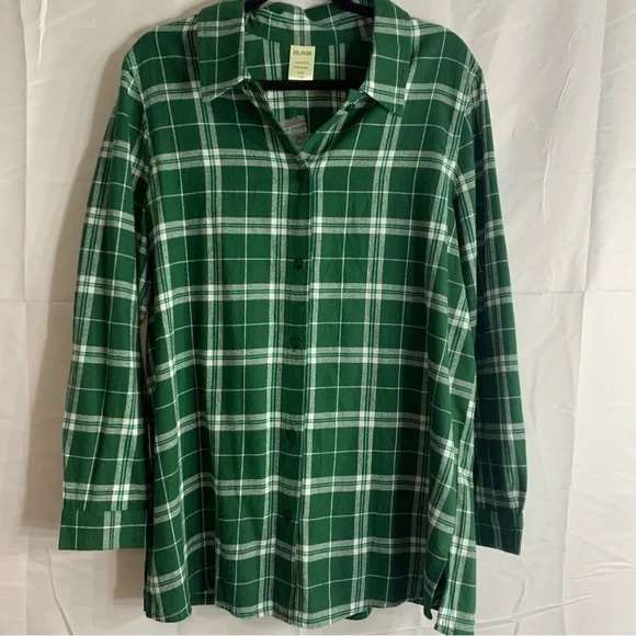 Blair Women’s Plaid Green Flannel Button Up Long Sleeve Shirt, size L - Picture 3 of 12